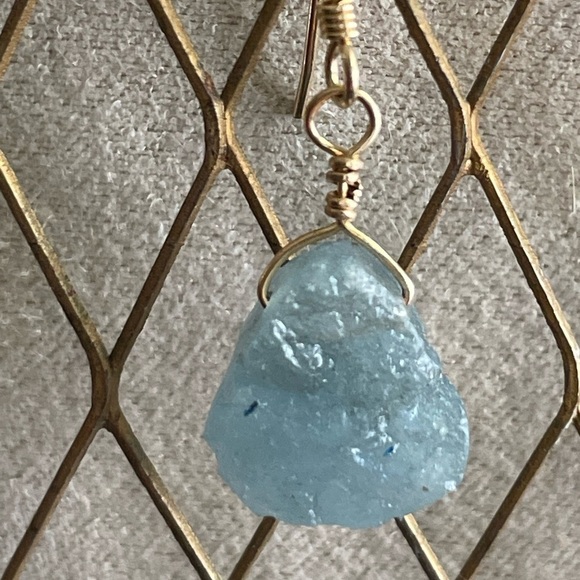 Natural Aquamarine Earrings Sterling Silver Wire Wrapped Raw Gemstones –Handmade - Picture 10 of 10